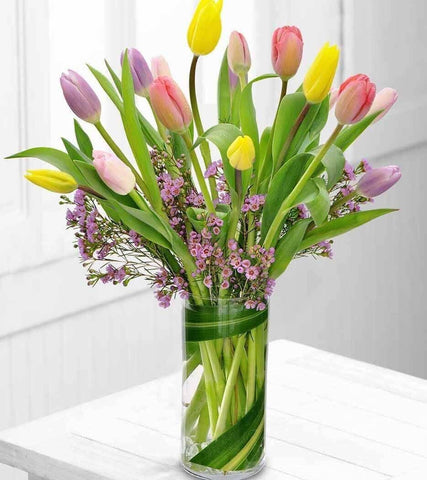 Rush of Colour Assorted Tulip Bouquet in a vase