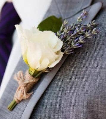 Elegant White Rose and Lavender Boutonniere™